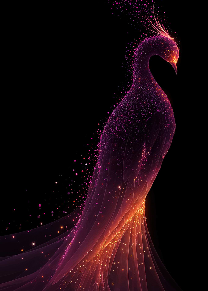Sparkling Phoenix on Black Background