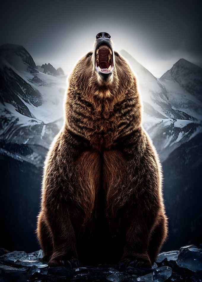 Bear roaring in mountains