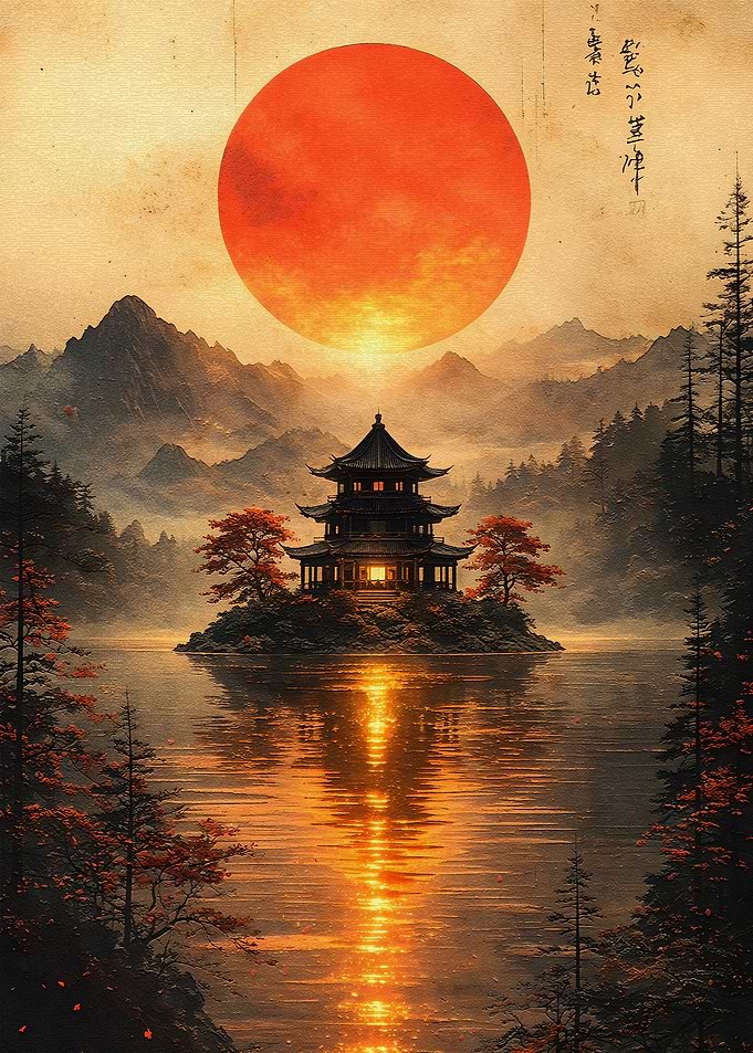 Japanese Pagoda at Sunset