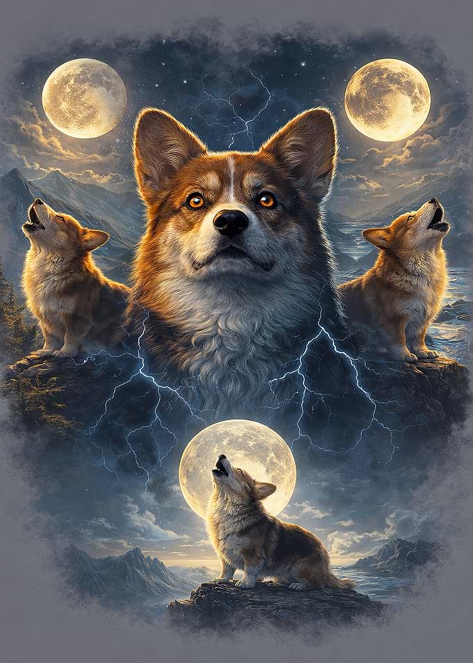 Corgis howling at the moon