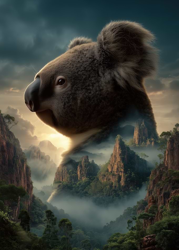 Giant Koala Over Misty Mountains