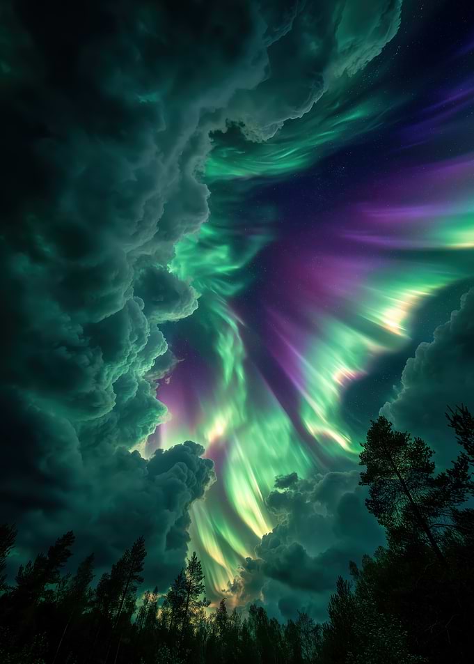 Aurora Borealis over Forest