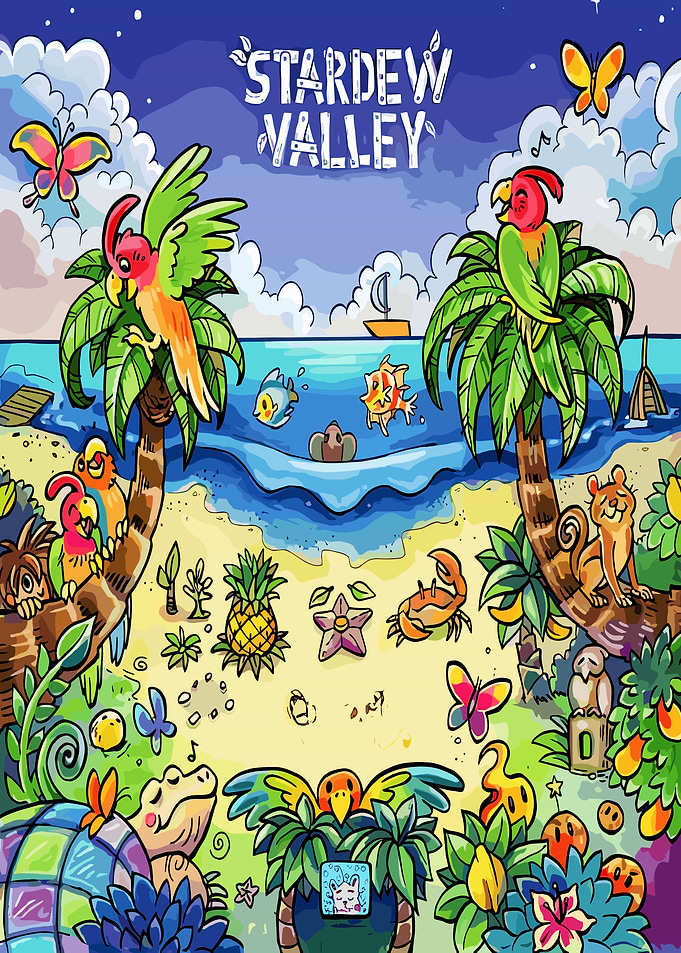 Stardew Valley Tropical Beach Scene