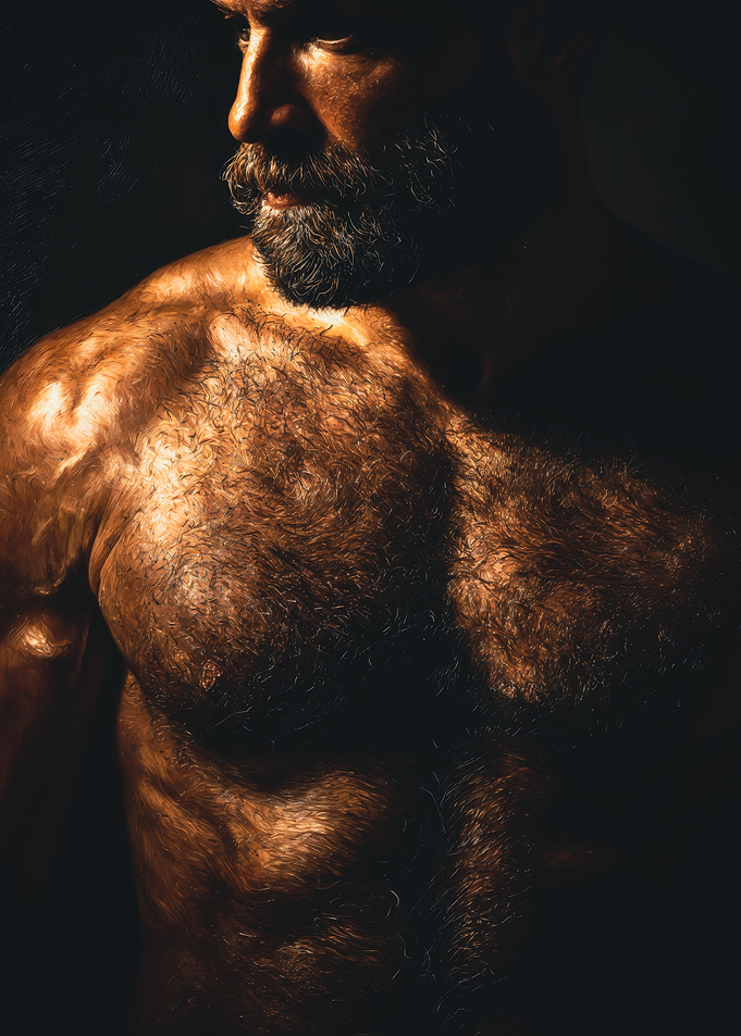 Bearded Muscular Man Body Painting