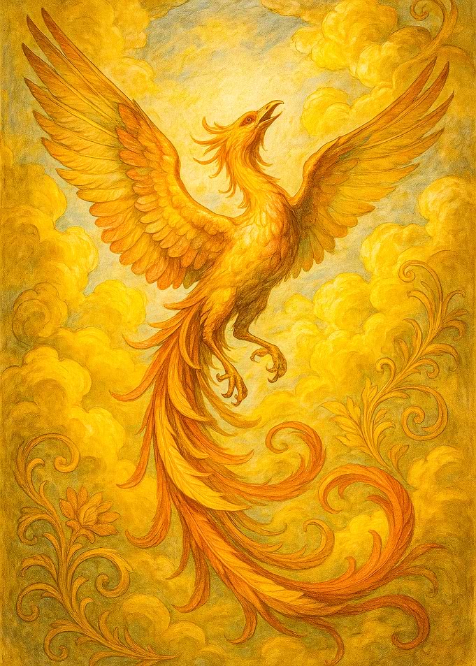 Golden Phoenix in Clouds