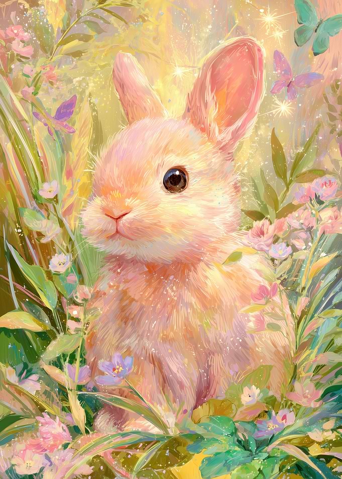 Cute Bunny in a Floral Garden
