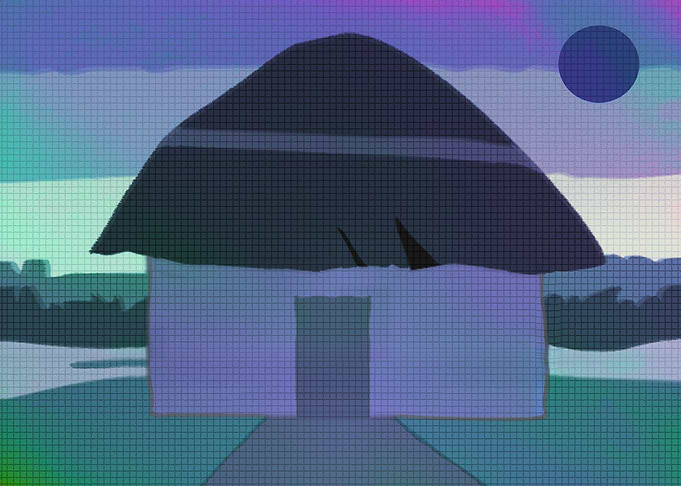 Hut under a twilight sky