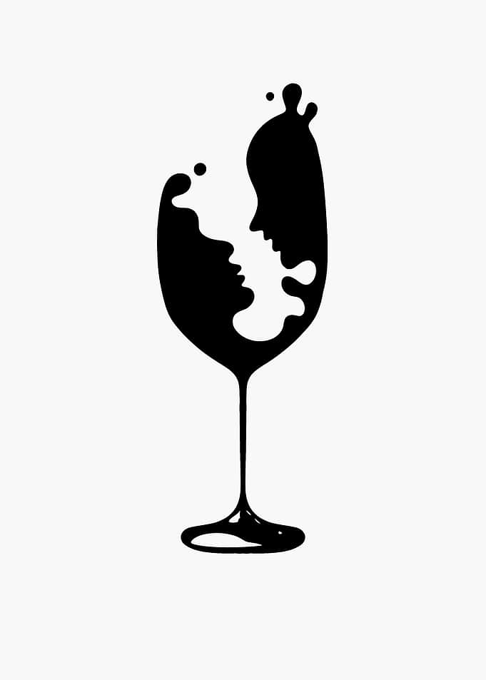 Wine Glass with Faces Silhouette