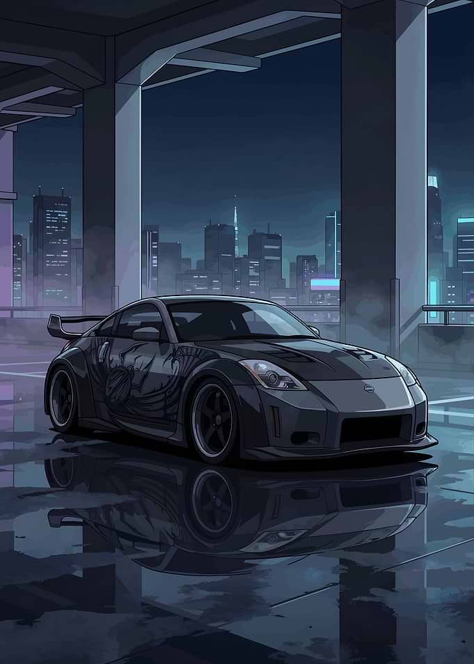 Midnight Street Tuner Car Rainy City