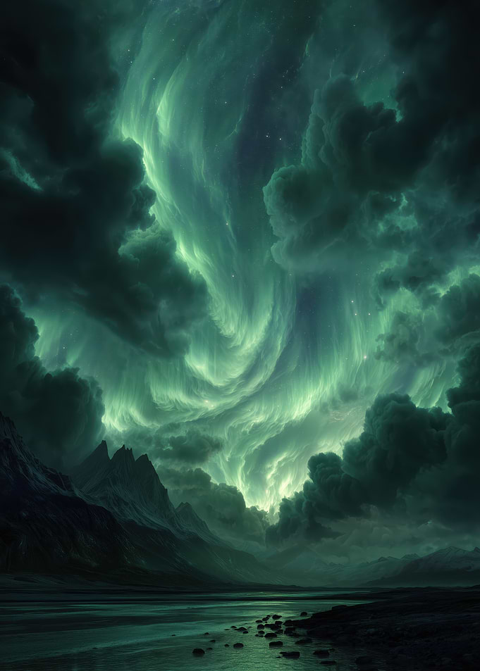Aurora Borealis Over Mountains