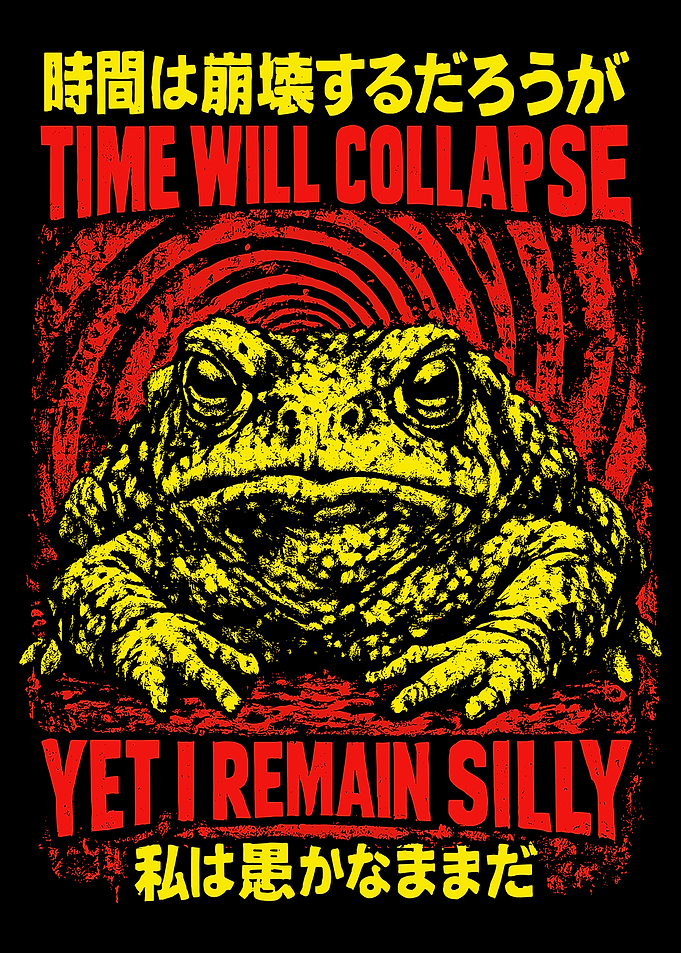 Time Will Collapse Yet I Remain Silly Poster, Dark Humor Toad Art, Japanese Style Wall Print