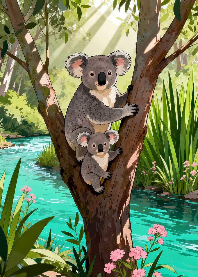 Koala Family by the River