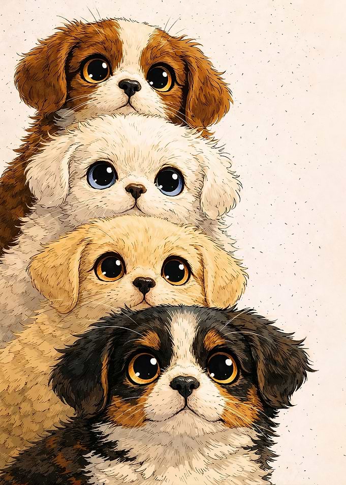 Four Adorable Puppies Stacked