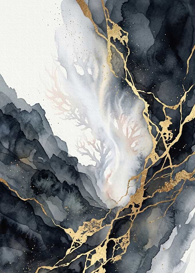 Abstract Watercolor with Gold Veins
