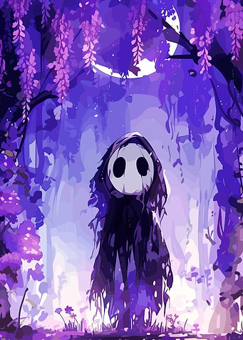 Mysterious Figure in a Purple Forest