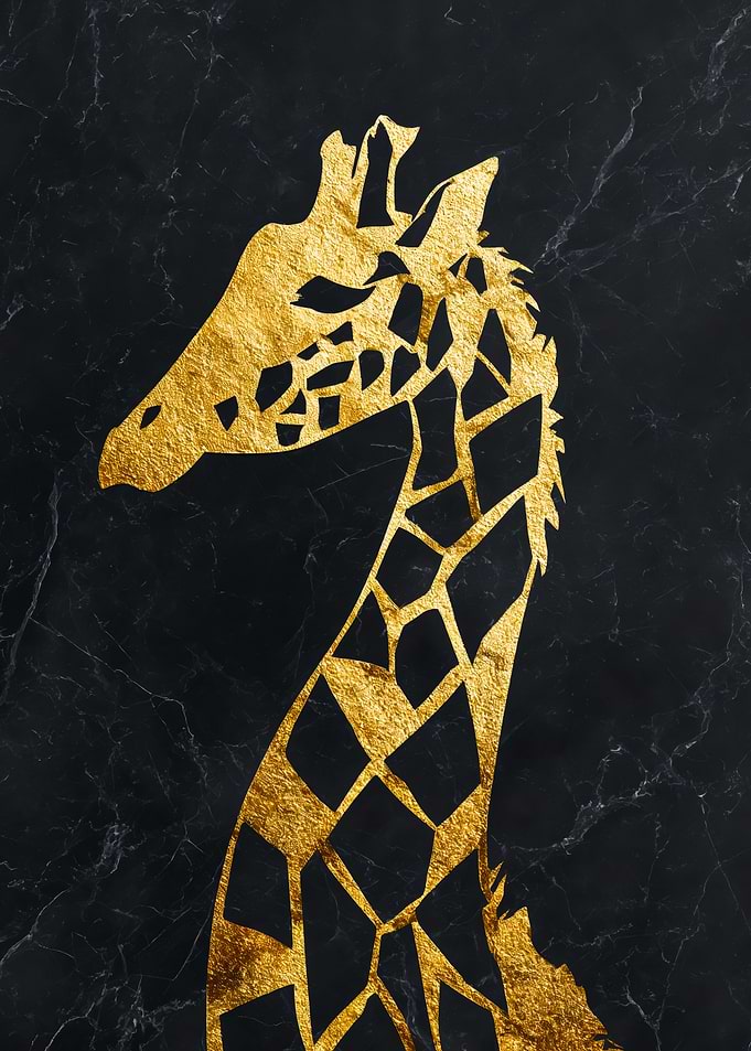 Gold Giraffe Portrait Marble Art