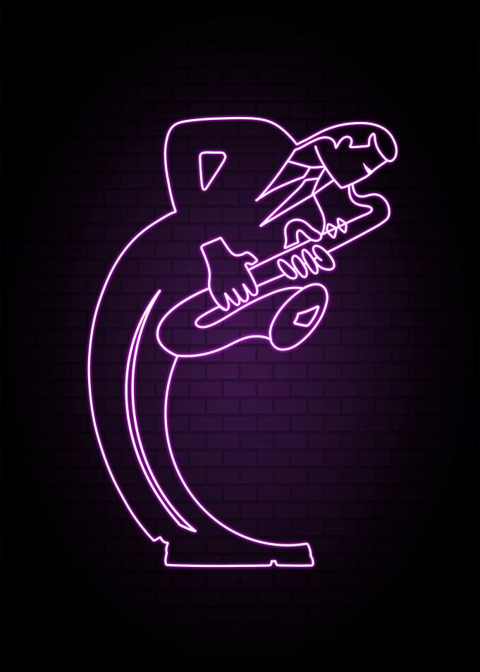 Neon Saxophone Player Silhouette