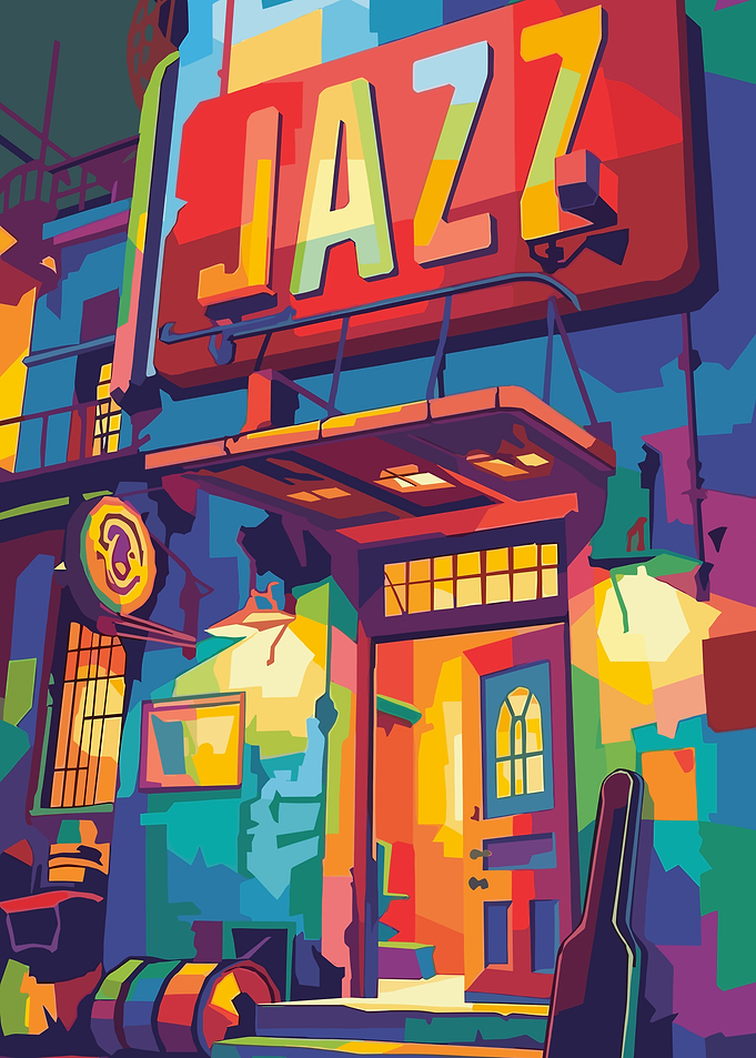 Jazz Club Entrance with Neon Sign