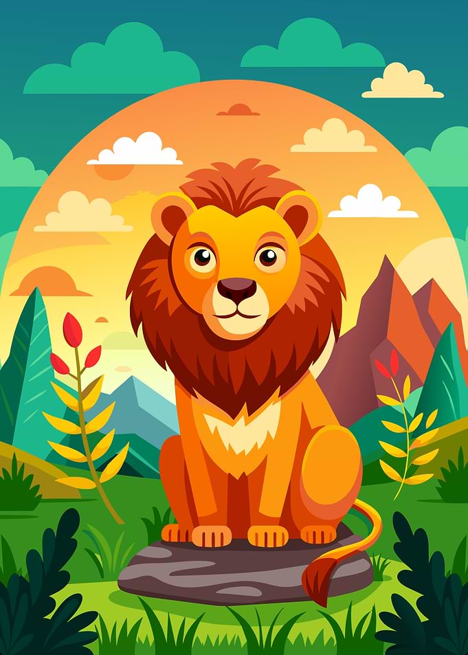 Cute Lion Sitting on a Rock