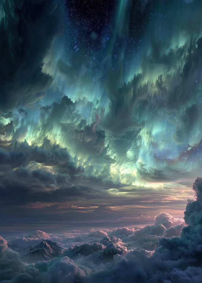 Aurora Borealis Over Mountains