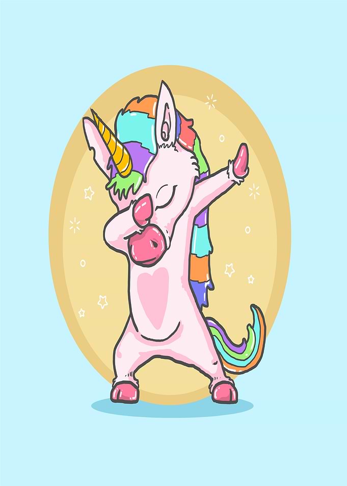 Dabbing Unicorn Rainbow Hair