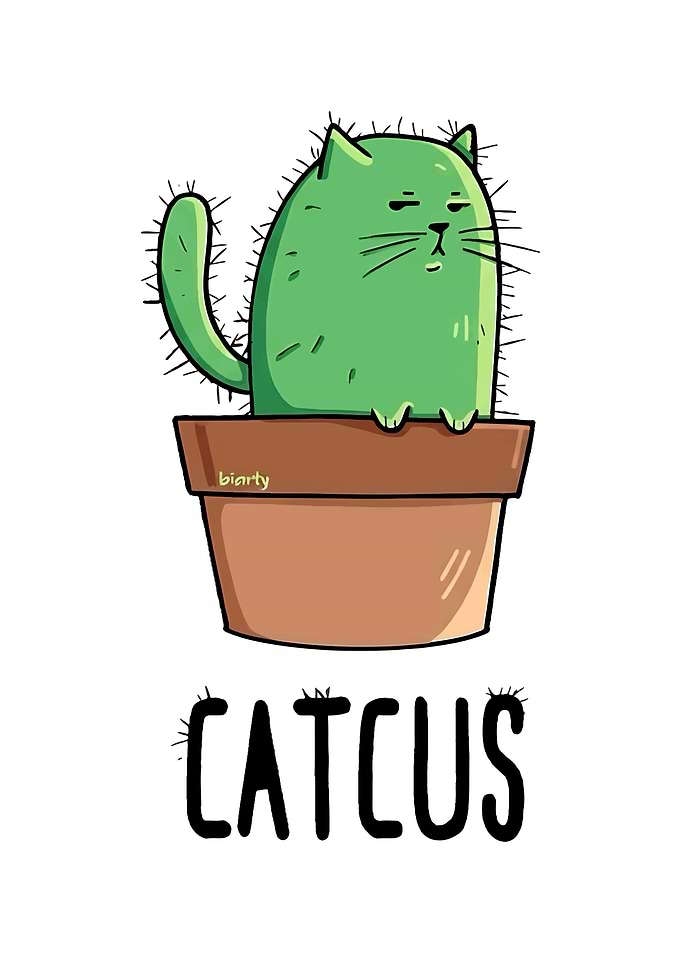 Cute Cat Cactus Illustration