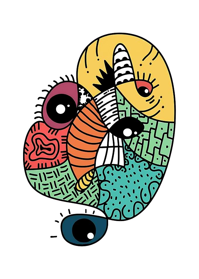 Abstract Doodle Face with Eyes
