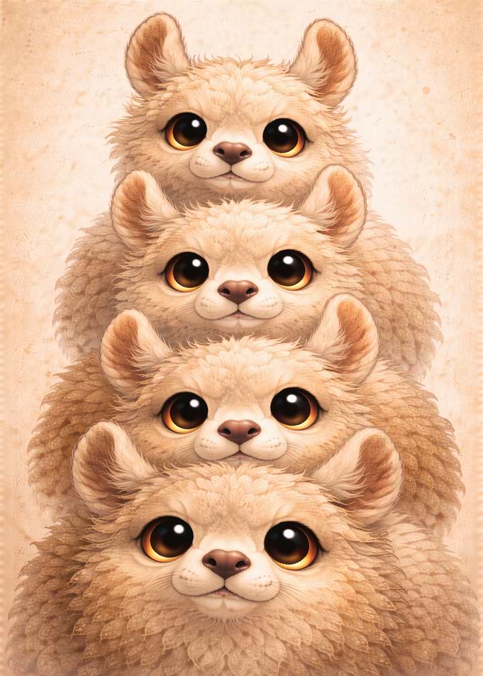 Stack of Cute Fluffy Creatures