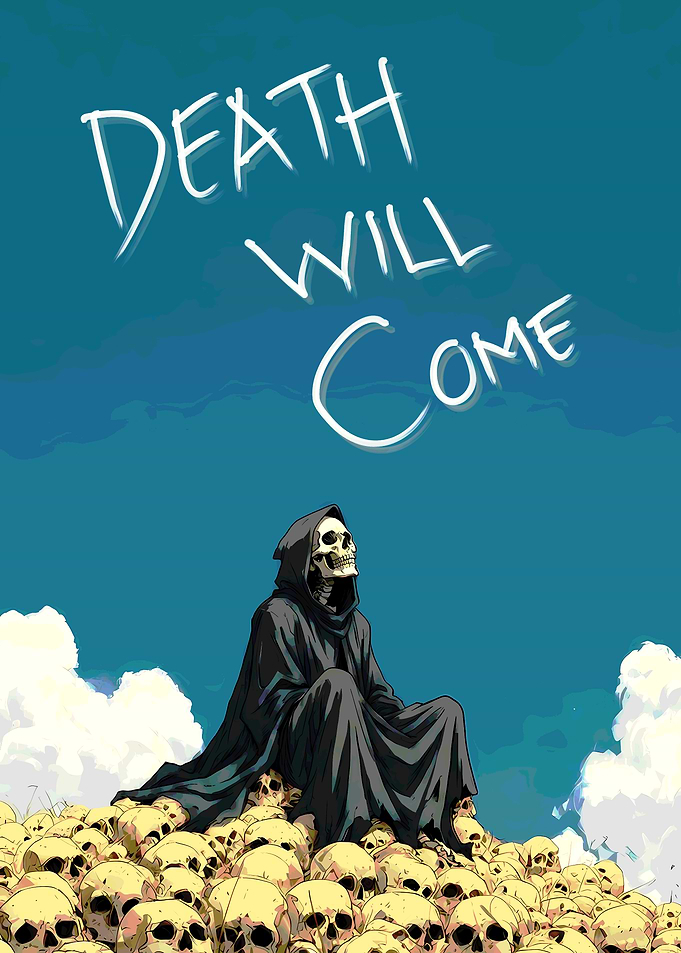 Grim Reaper Sitting on Skulls