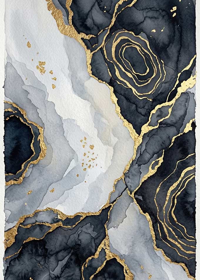 Abstract Geode Watercolor with Gold