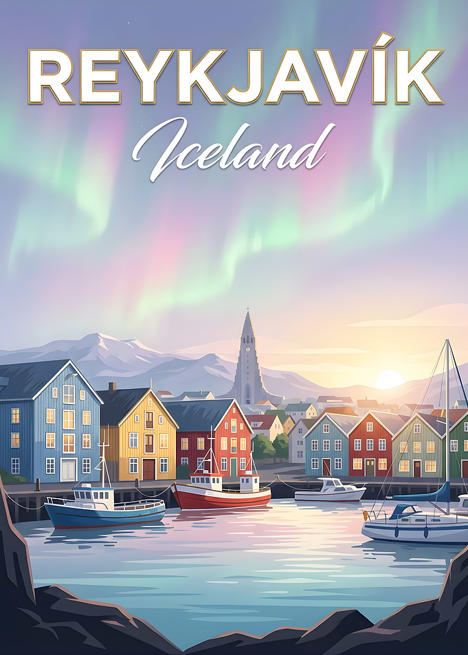 Reykjavik Iceland Aurora Borealis Poster