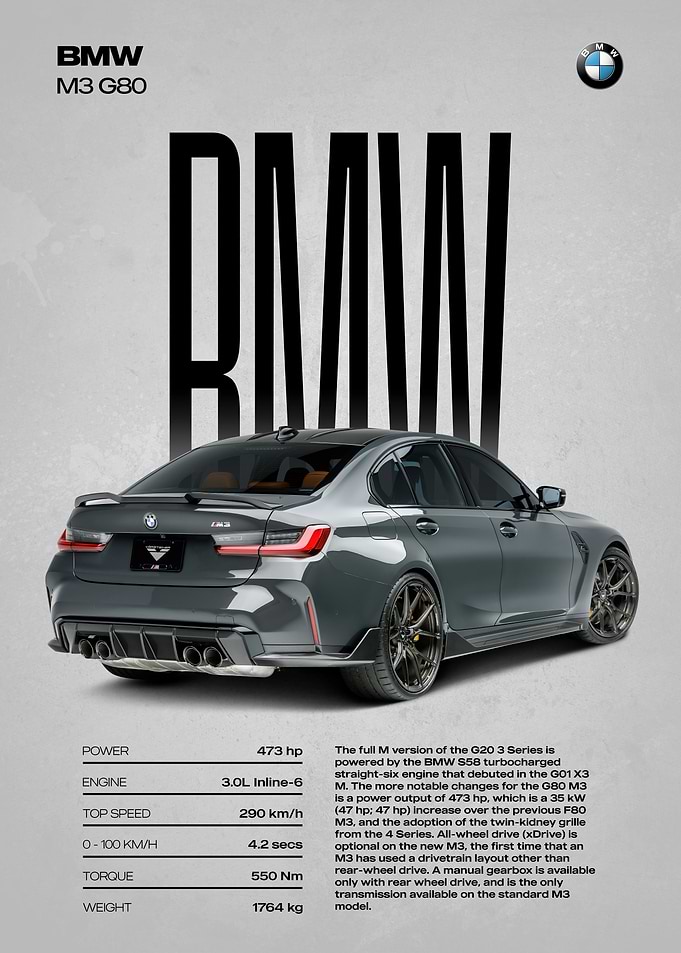 BMW M3 G80 Car Poster