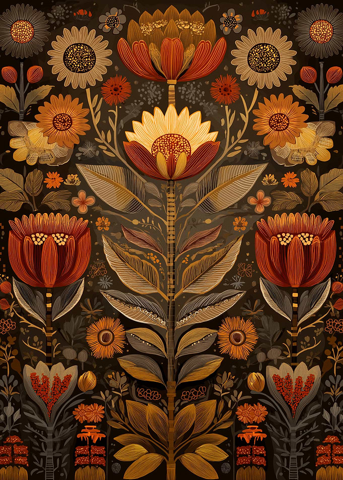 Ornate Floral Pattern with Earth Tones