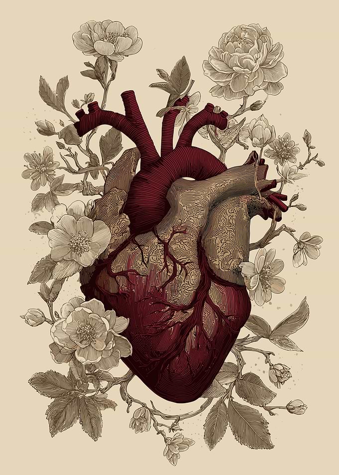 Anatomical Heart with Flowers