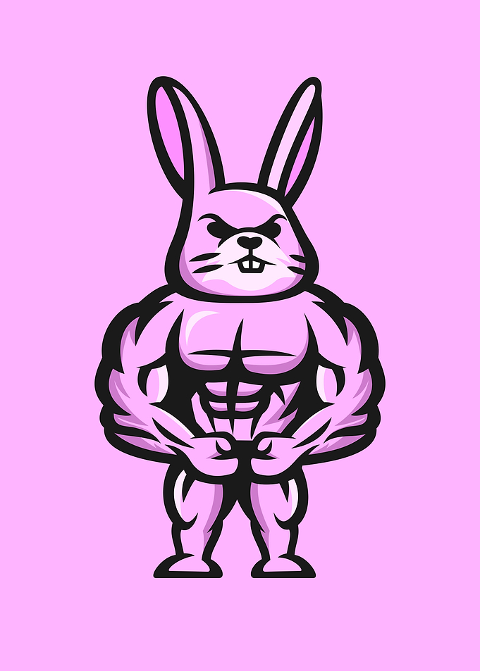 Muscular Pink Bunny Mascot