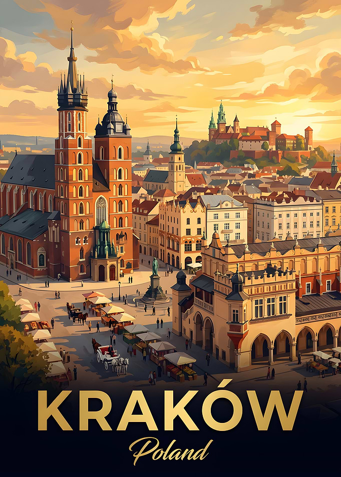 Krakow Cityscape with St. Mary's Basilica