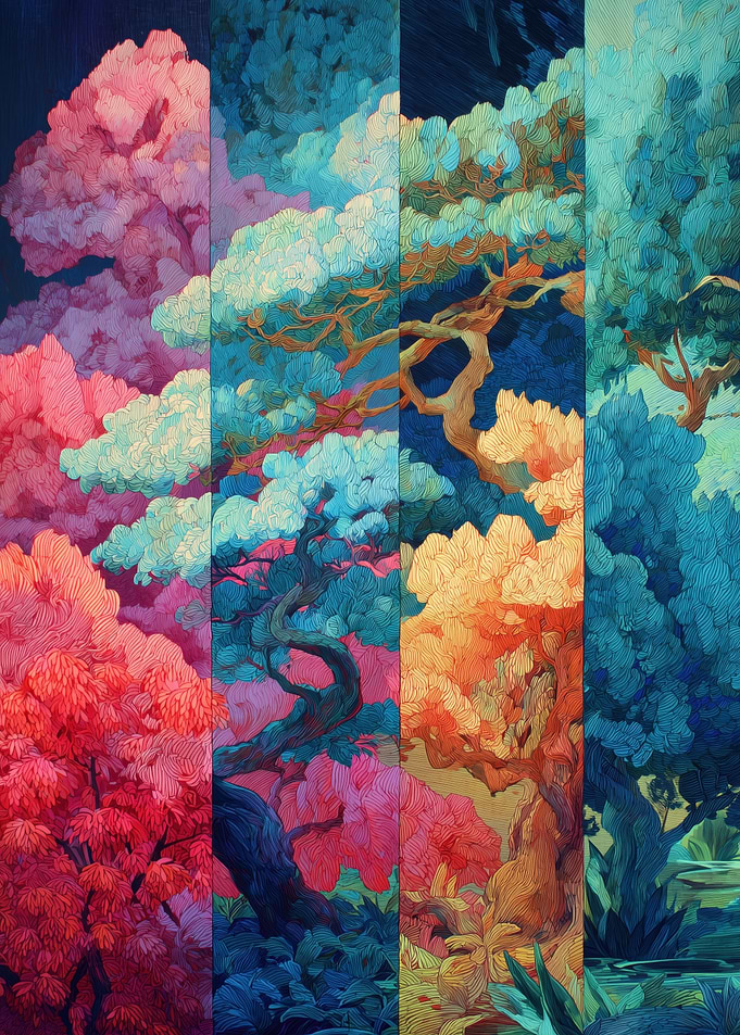 Enchanted Forest with Vibrant Trees