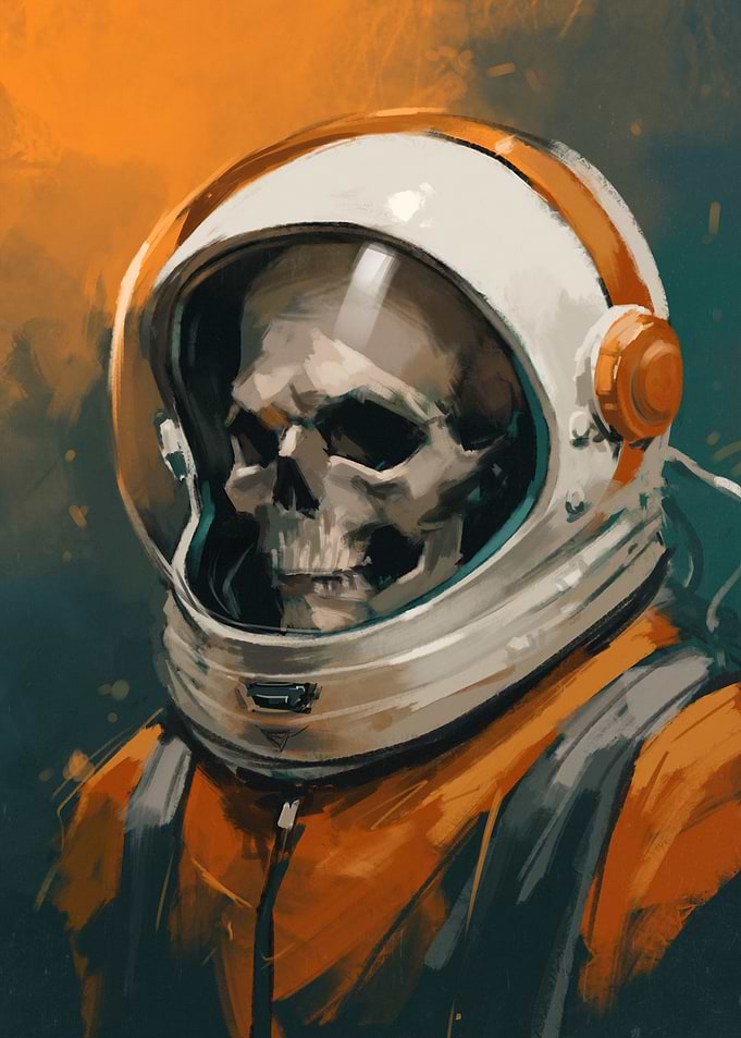 Skeleton Astronaut in Orange Suit