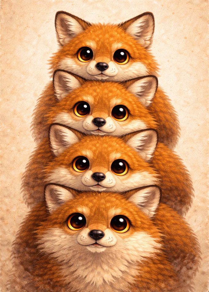 Stack of Cute Foxes