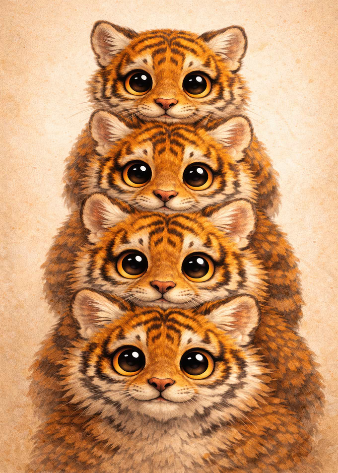 Stack of Adorable Tiger Cubs