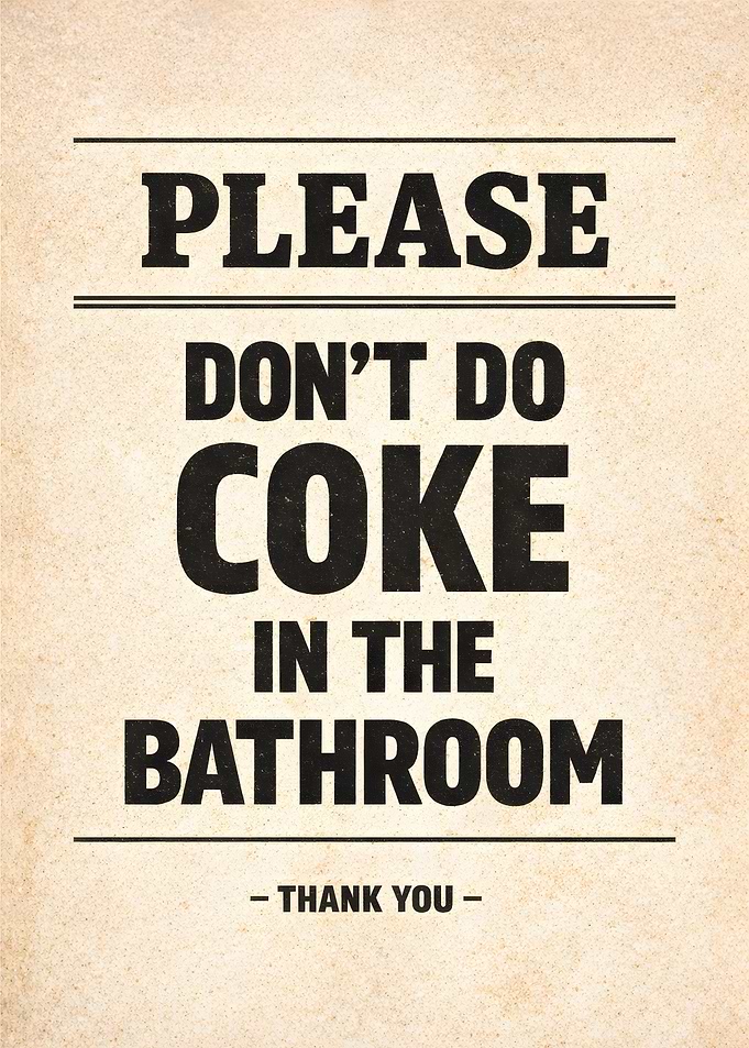 Please Don't Do Coke In The Bathroom Sign