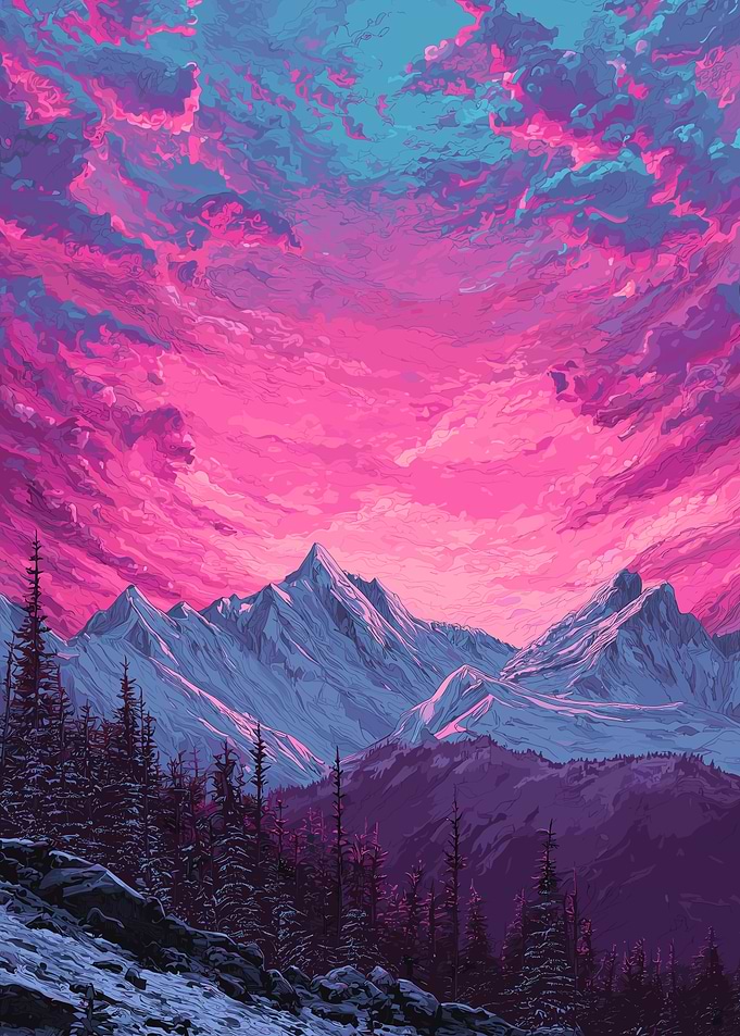 Vibrant Mountain Landscape at Sunset