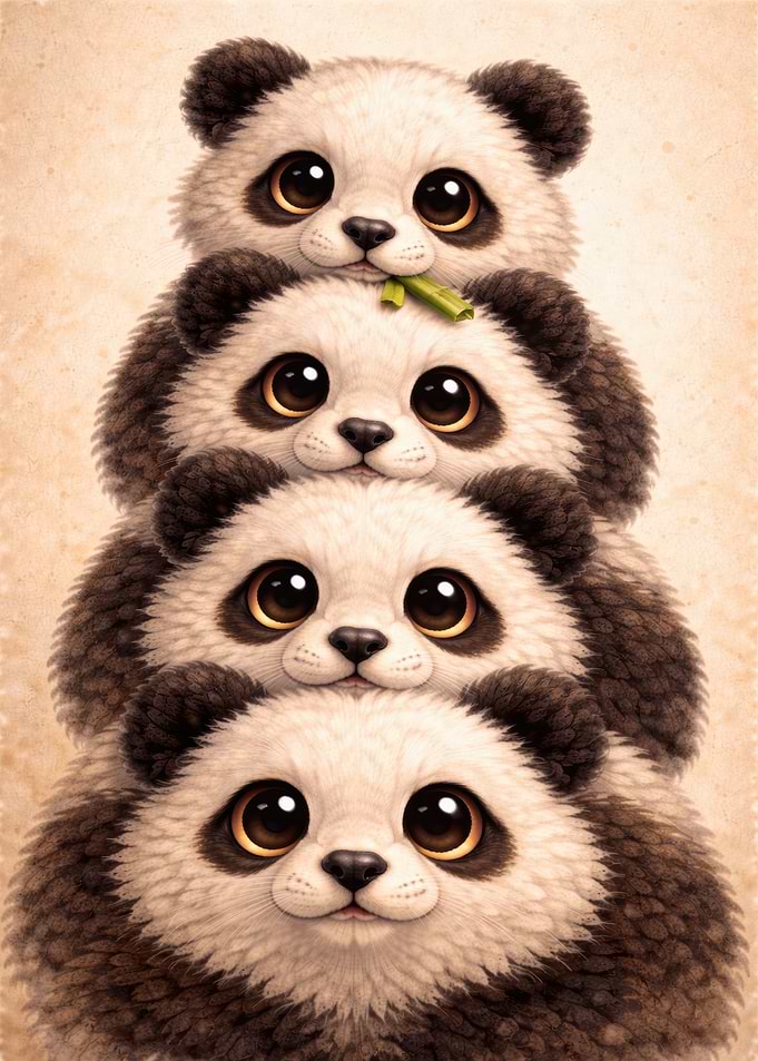 Stack of Cute Pandas