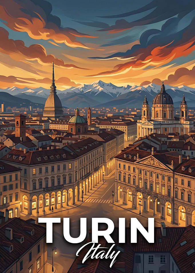 Turin Italy Cityscape at Sunset