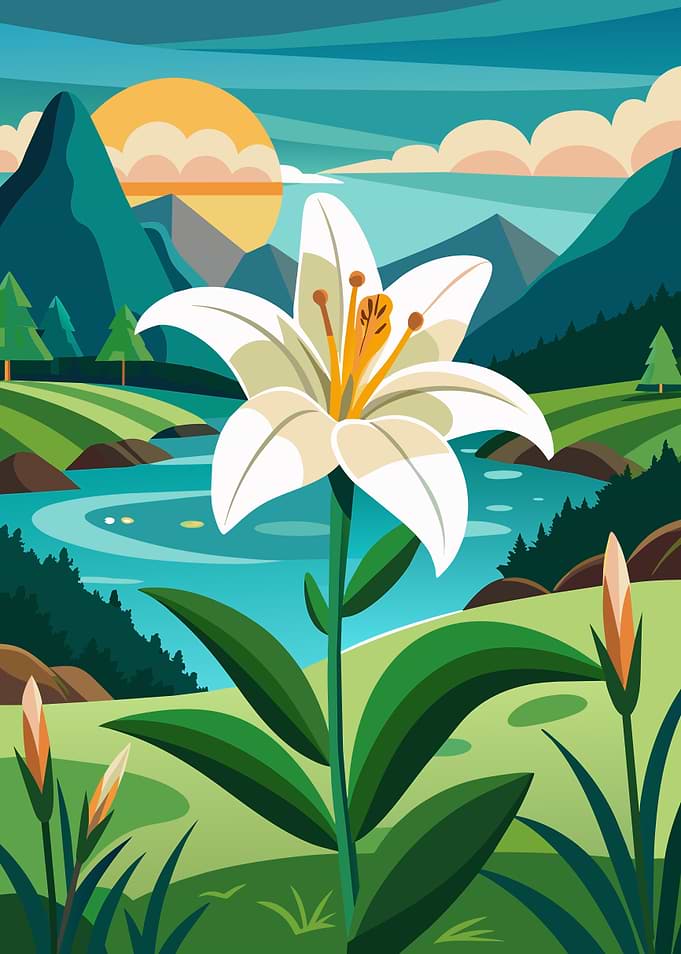 Lily Flower in a Mountain Landscape