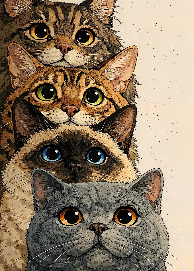 Stack of Adorable Cats