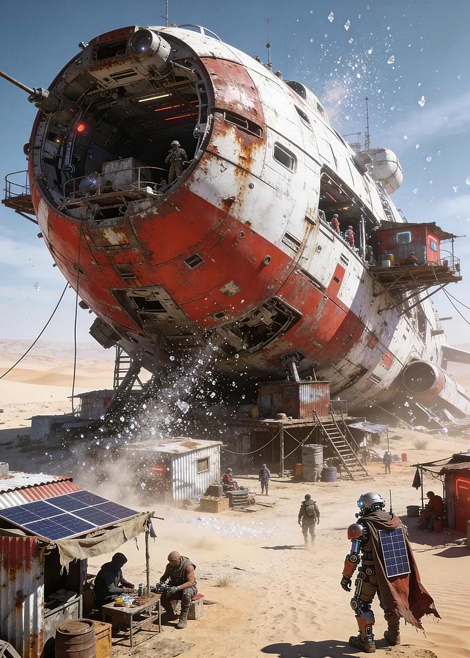 Rusty Spaceship Desert Outpost Art