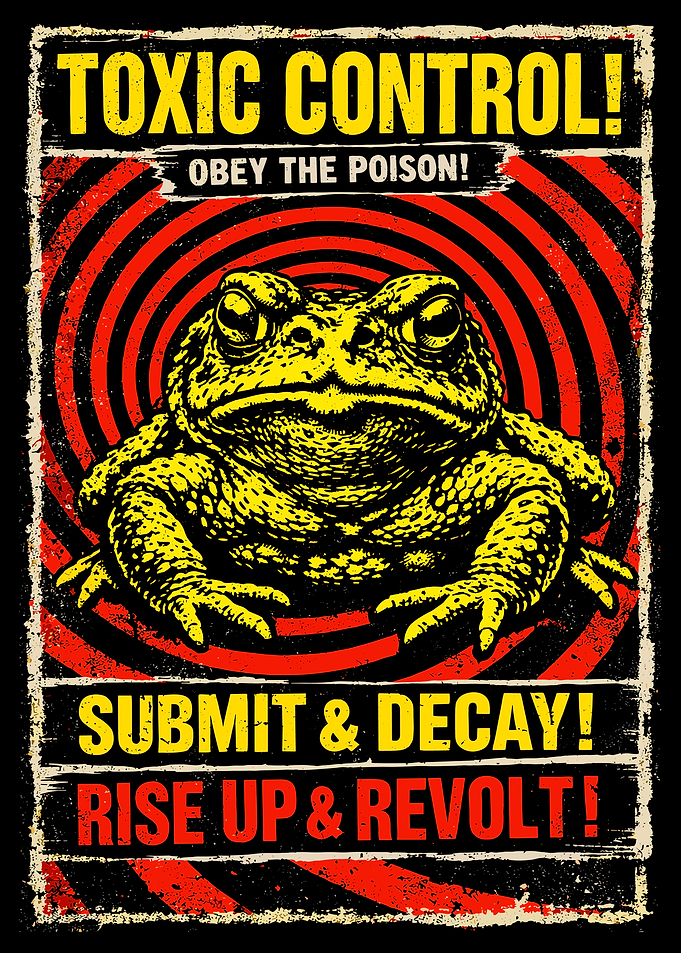 Toxic Control Toad Poster, Vintage Psychedelic Frog Wall Art, Retro Rebel Illustration