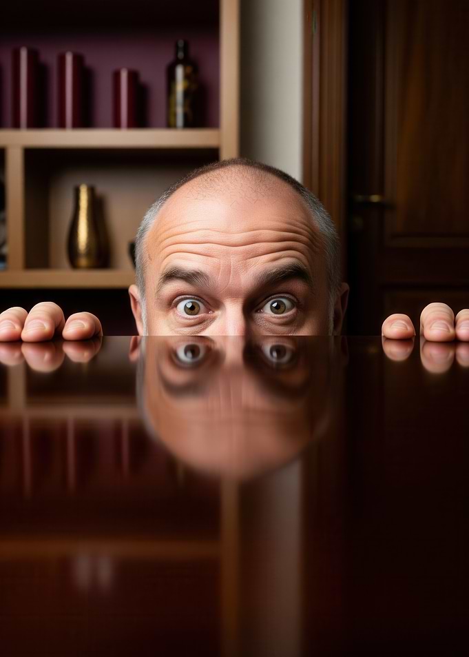 Man peeking over a table