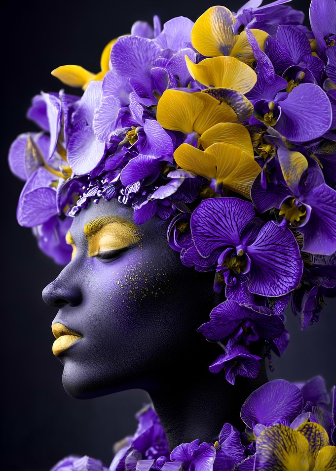 Woman with Floral Headdress and Makeup